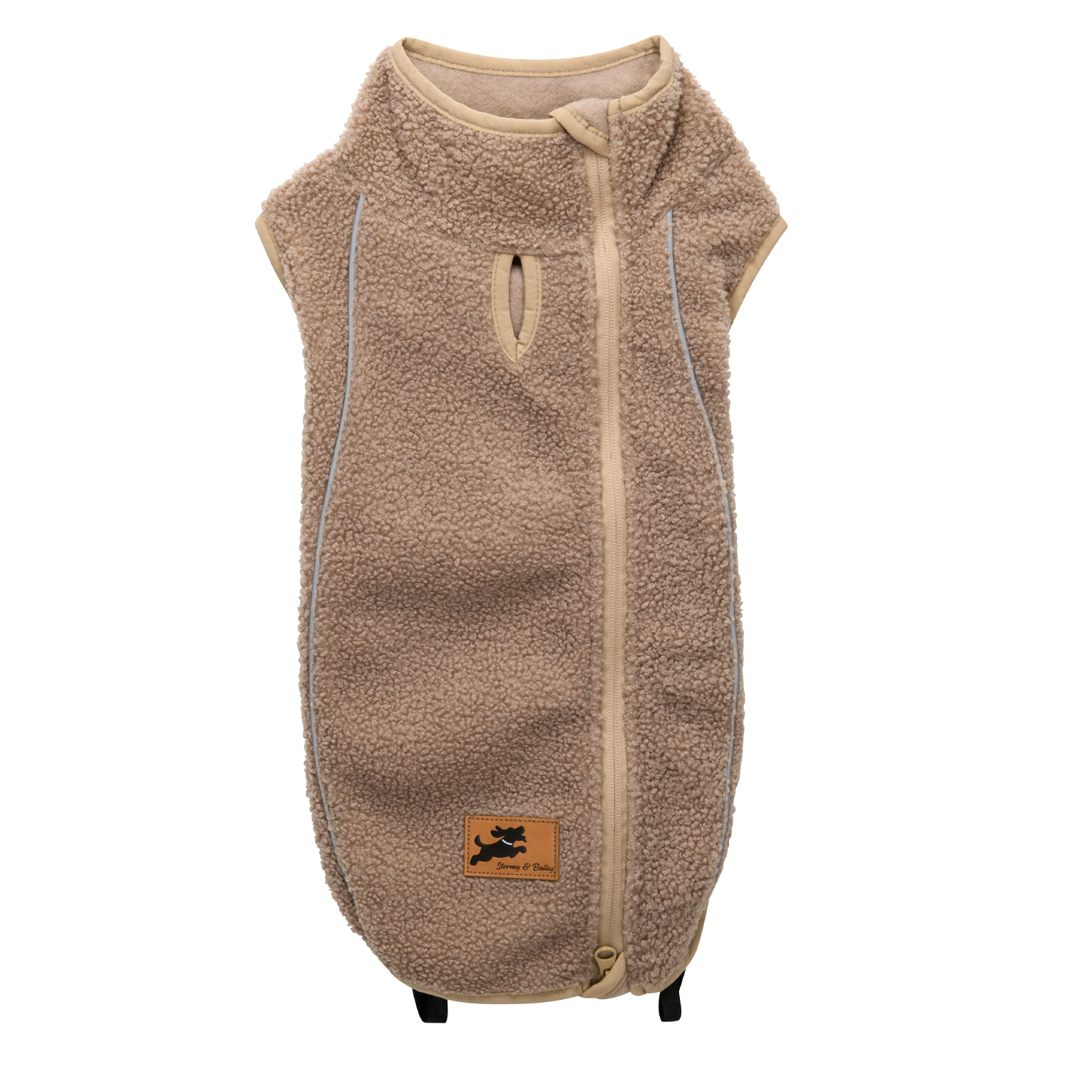 1.1 Beige Sherpa Fleece Dog Vest - Cozy Warmth, Reflective Trim & Zip-Up for Fall/Winter - Image 1